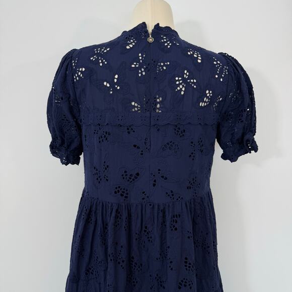 Kate Spade Butterfly Eyelet Tiered Dress Navy Blue L - Picture 8 of 12